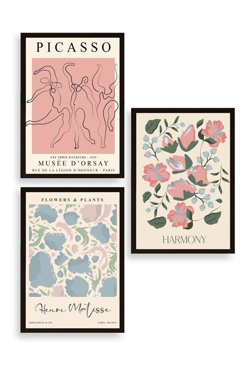 Ünlü Tablolar Üçlü Ahşap Çerçeveli Tablo 50 x 70