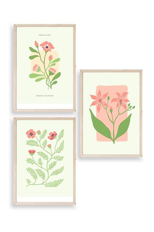 Botanik Üçlü Ahşap Çerçeveli Tablo 40 x 60