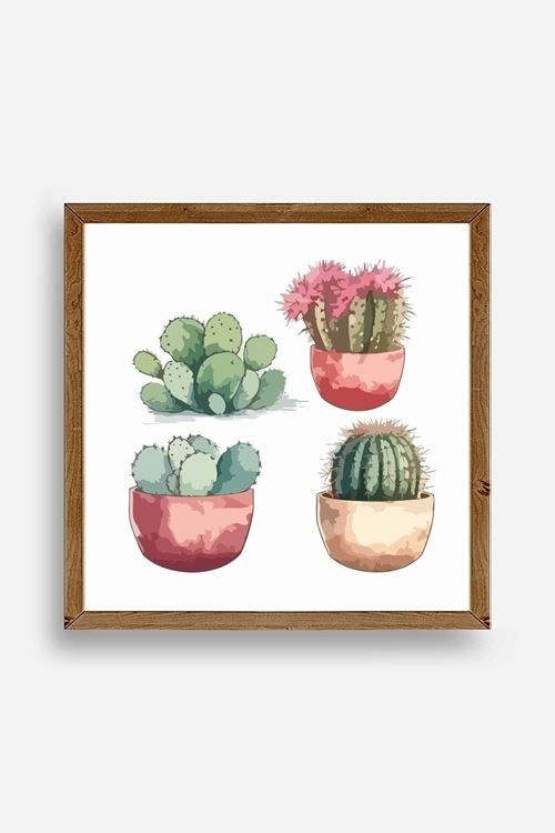 Kaktüs Ahşap Çerçeveli Tablo 50 x 50