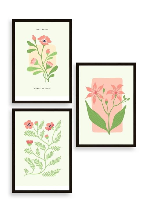 Botanik Üçlü Ahşap Çerçeveli Tablo 30 x 40