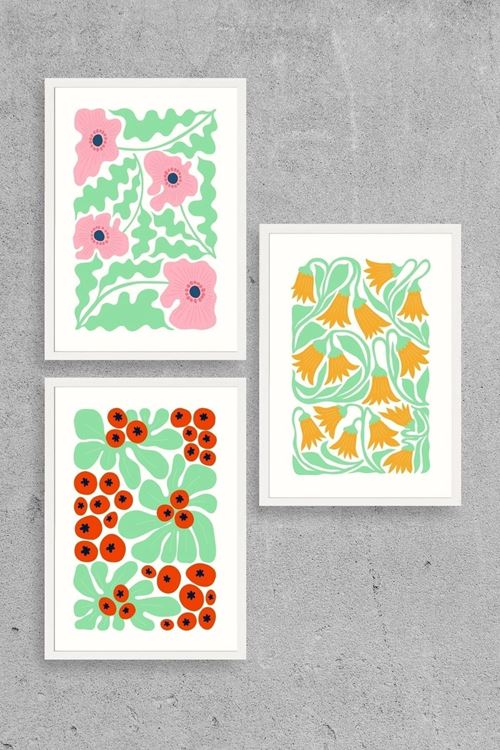 Çiçekler Üçlü Ahşap Çerçeveli Tablo 23 x 30