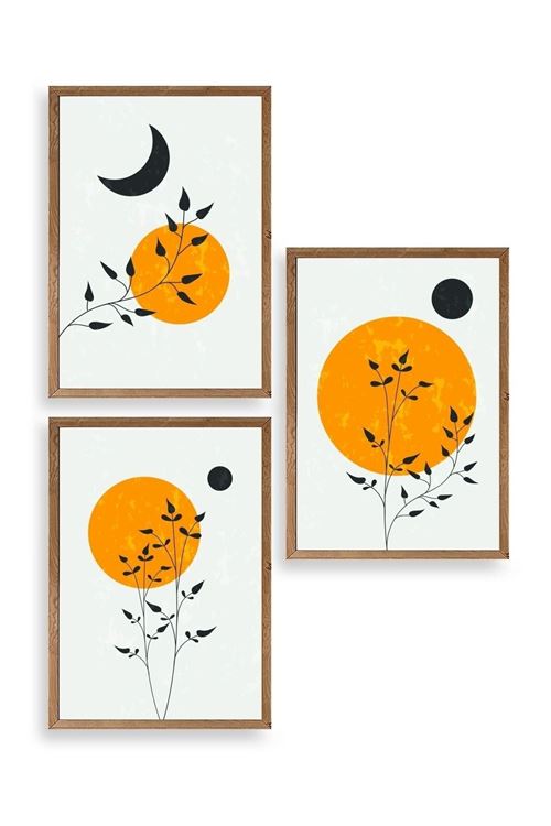 Manzara Üçlü Ahşap Çerçeveli Tablo 50 x 70