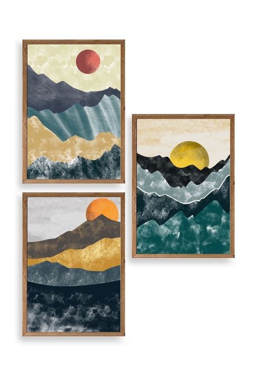 Manzara Üçlü Ahşap Çerçeveli Tablo 30 x 42