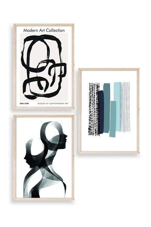 Modern Üçlü Ahşap Çerçeveli Tablo 50 x 70