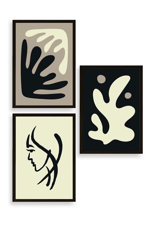 Soyut Üçlü Ahşap Çerçeveli Tablo 23 x 30