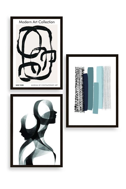 Modern Üçlü Ahşap Çerçeveli Tablo 23 x 30