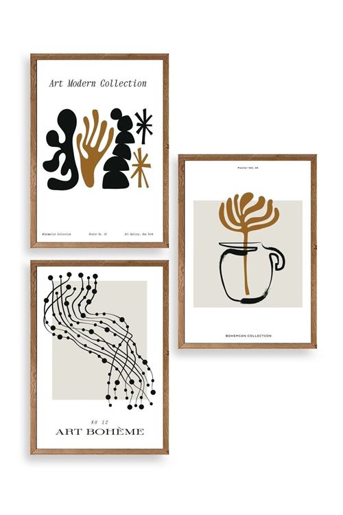 Modern Üçlü Ahşap Çerçeveli Tablo 50 x 70