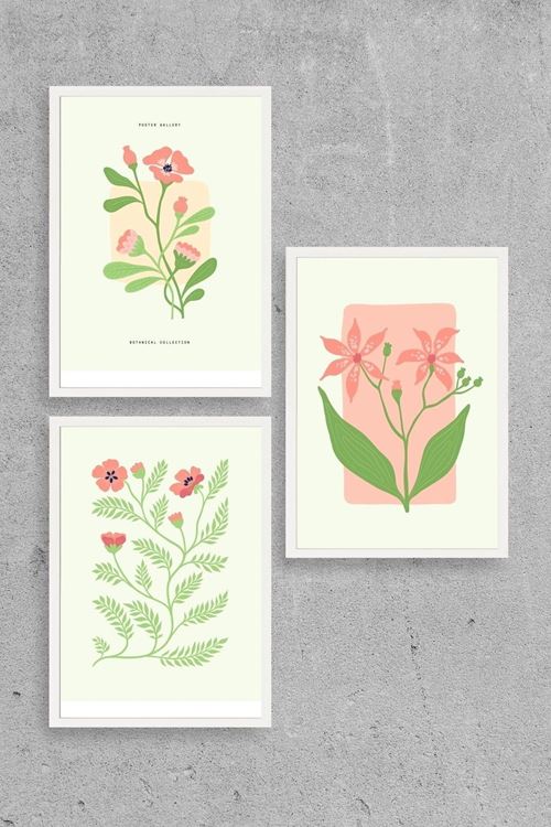 Botanik Üçlü Ahşap Çerçeveli Tablo 50 x 70