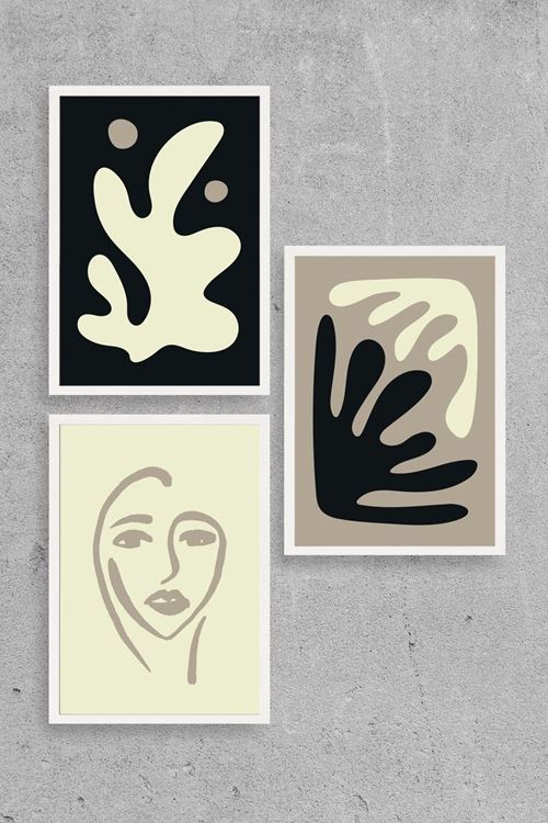 Soyut Üçlü Ahşap Çerçeveli Tablo 40 x 60