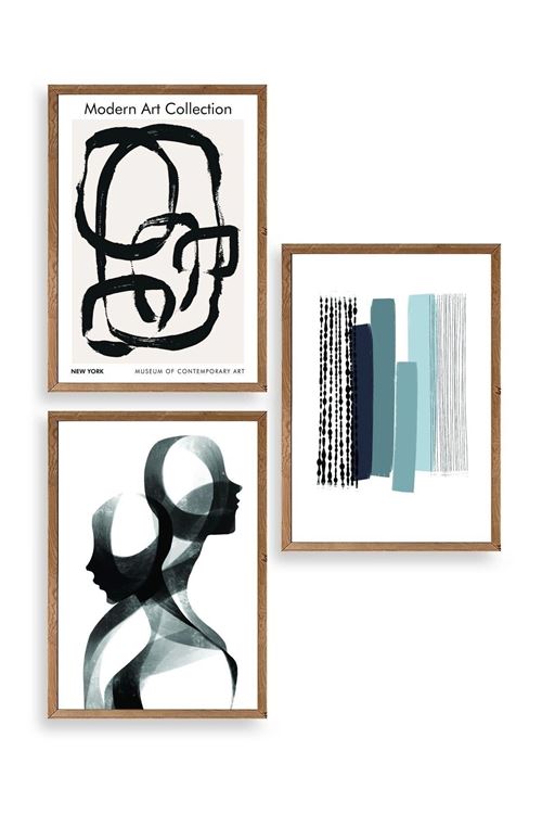 Modern Üçlü Ahşap Çerçeveli Tablo 50 x 70