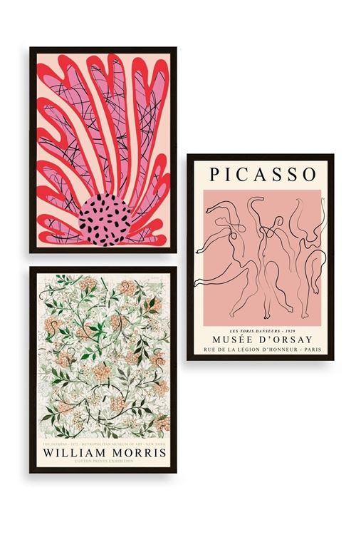 Ünlü Tablolar Üçlü Ahşap Çerçeveli Tablo 23 x 30