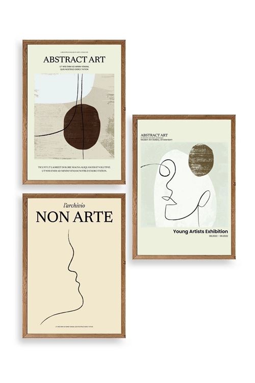 Soyut Sanat Üçlü Ahşap Çerçeveli Tablo 50 x 70