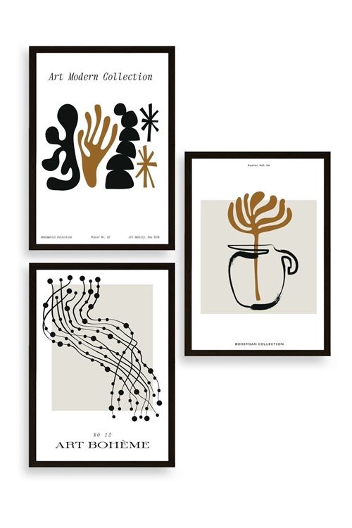 Modern Üçlü Ahşap Çerçeveli Tablo 23 x 30