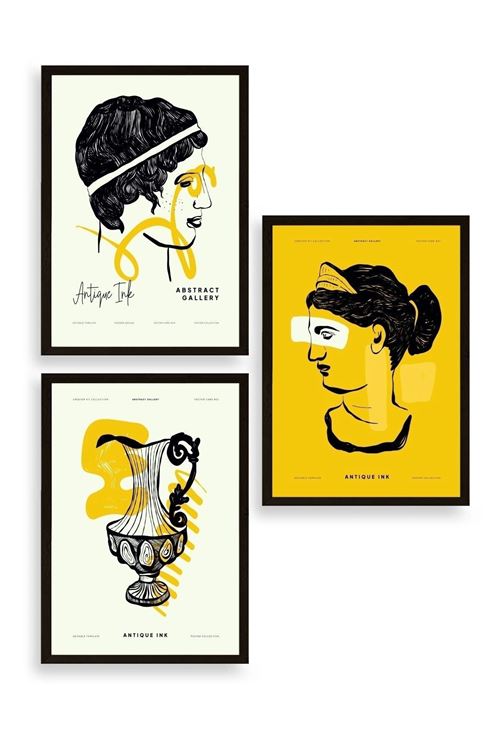 Soyut Üçlü Ahşap Çerçeveli Tablo 40 x 60