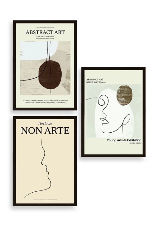 Soyut Sanat Üçlü Ahşap Çerçeveli Tablo 50 x 70