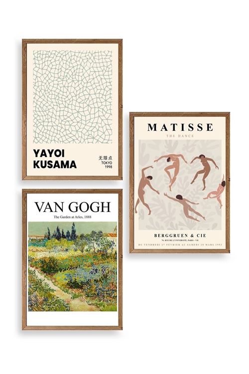 Ünlü Tablolar Üçlü Ahşap Çerçeveli Tablo 23 x 30