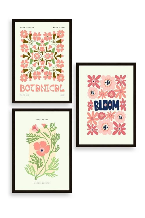 Botanik Üçlü Ahşap Çerçeveli Tablo 50 x 70