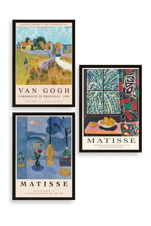 Ünlü Tablolar Üçlü Ahşap Çerçeveli Tablo 30 x 40