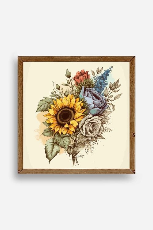 Ayçiçeği Ahşap Çerçeveli Tablo 42 x 42