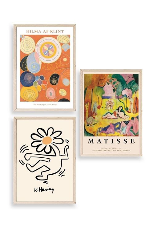 Ünlü Tablolar Üçlü Ahşap Çerçeveli Tablo 23 x 30