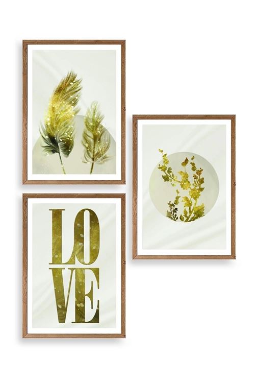 Manzara Üçlü Ahşap Çerçeveli Tablo 30 x 42