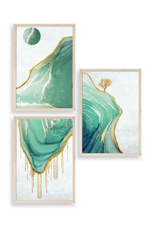 Manzara Üçlü Ahşap Çerçeveli Tablo 50 x 70