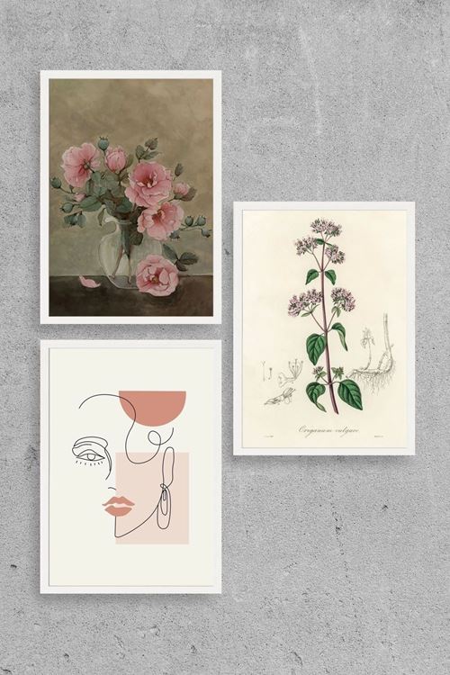 Çiçek Üçlü Ahşap Çerçeveli Tablo 23 x 30