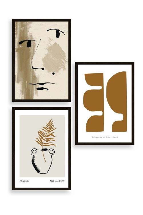 Modern Üçlü Ahşap Çerçeveli Tablo 23 x 30