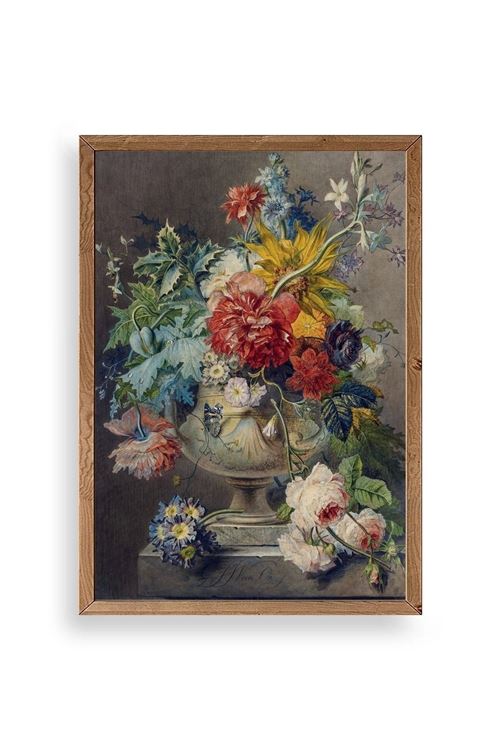 Vazodaki Çiçek Buketi Ahşap Çerçeveli Tablo 30 x 42