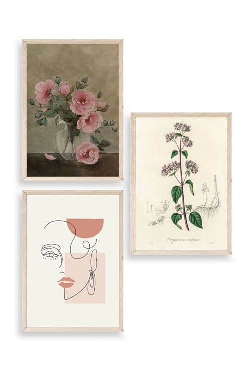 Çiçek Üçlü Ahşap Çerçeveli Tablo 30 x 40