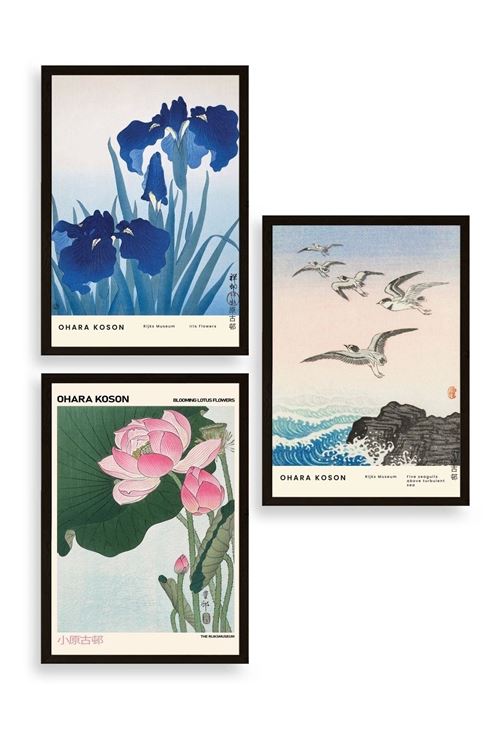 Vazodaki Çiçekler Üçlü Ahşap Çerçeveli Tablo 30 x 40