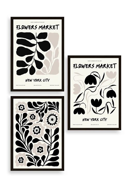 Flower Market Üçlü Ahşap Çerçeveli Tablo 30 x 40