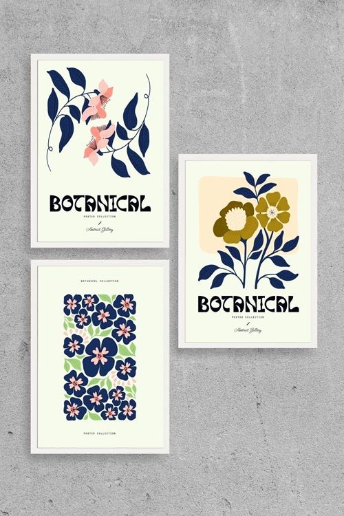 Botanik Üçlü Ahşap Çerçeveli Tablo 40 x 60