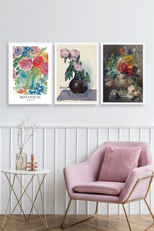 Çiçek Üçlü Ahşap Çerçeveli Tablo 40 x 60