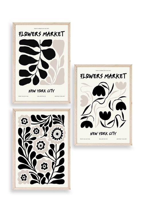 Flower Market Üçlü Ahşap Çerçeveli Tablo 40 x 60