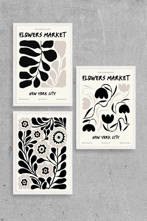 Flower Market Üçlü Ahşap Çerçeveli Tablo 30 x 40