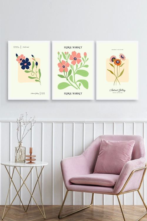 Flower Market Üçlü Ahşap Çerçeveli Tablo 50 x 70