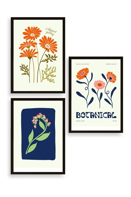 Botanik Üçlü Ahşap Çerçeveli Tablo 40 x 60