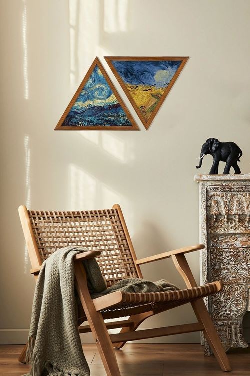 Dekoratif Üçgen Çerçeveli Ahşap Tablo Set 35 x 40