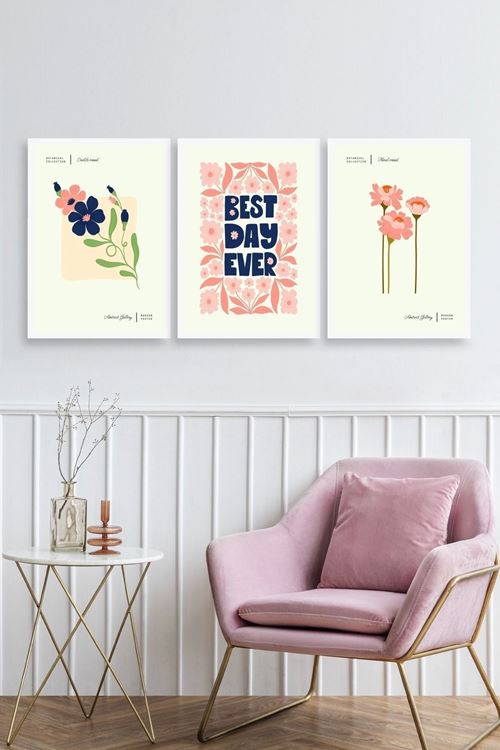 Soyut Üçlü Ahşap Çerçeveli Tablo 50 x 70