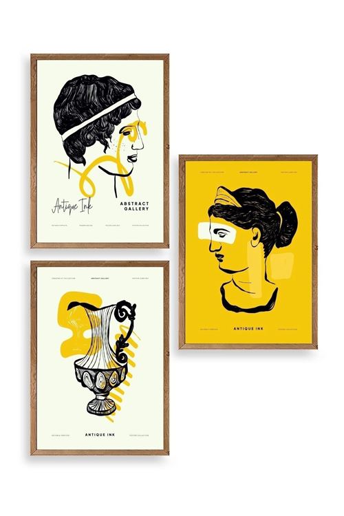 Soyut Üçlü Ahşap Çerçeveli Tablo 40 x 60