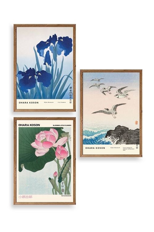 Vazodaki Çiçekler Üçlü Ahşap Çerçeveli Tablo 23 x 30