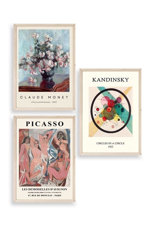 Ünlü Tablolar Üçlü Ahşap Çerçeveli Tablo 30 x 40