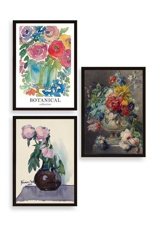 Çiçek Üçlü Ahşap Çerçeveli Tablo 40 x 60