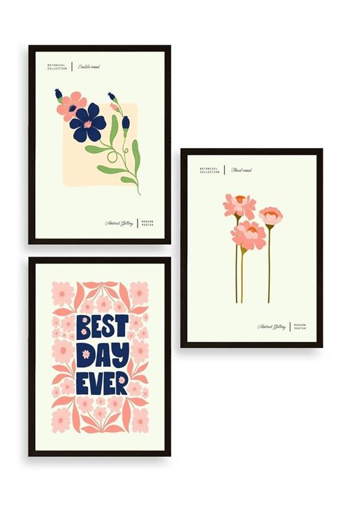 Soyut Üçlü Ahşap Çerçeveli Tablo 23 x 30