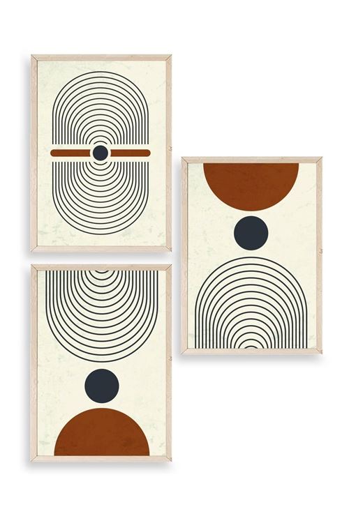 Rahatlatıcı Şekiller Üçlü Ahşap Çerçeveli Tablo 17 x 23