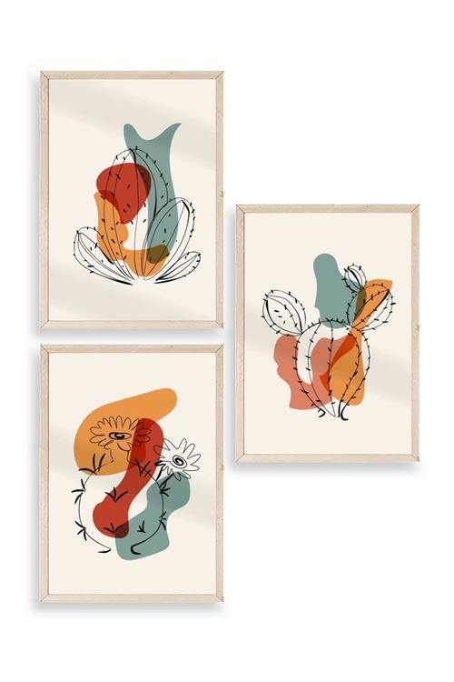 Düşündüren Şekiller Üçlü Ahşap Çerçeveli Tablo 50 x 70