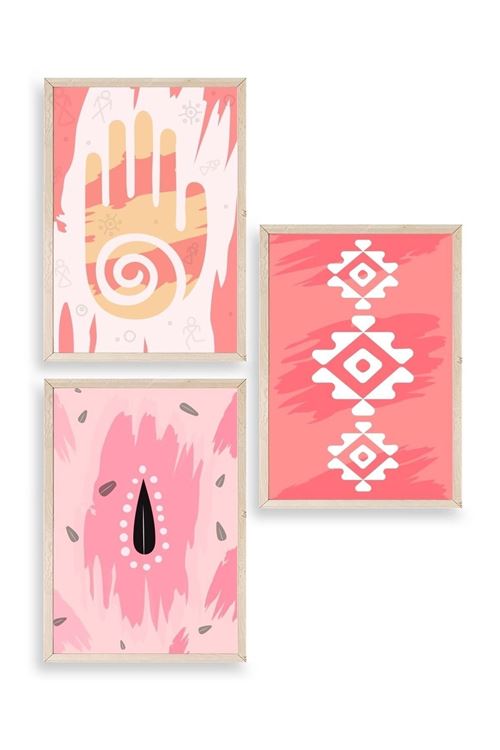 Düşündüren Şekiller Üçlü Ahşap Çerçeveli Tablo 23 x 30