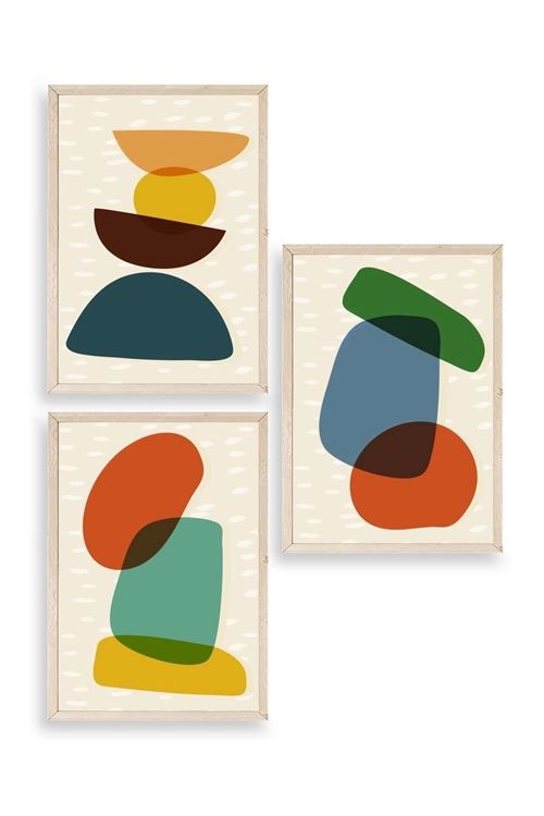 Rahatlatıcı Desenler Üçlü Ahşap Çerçeveli Tablo 23 x 30