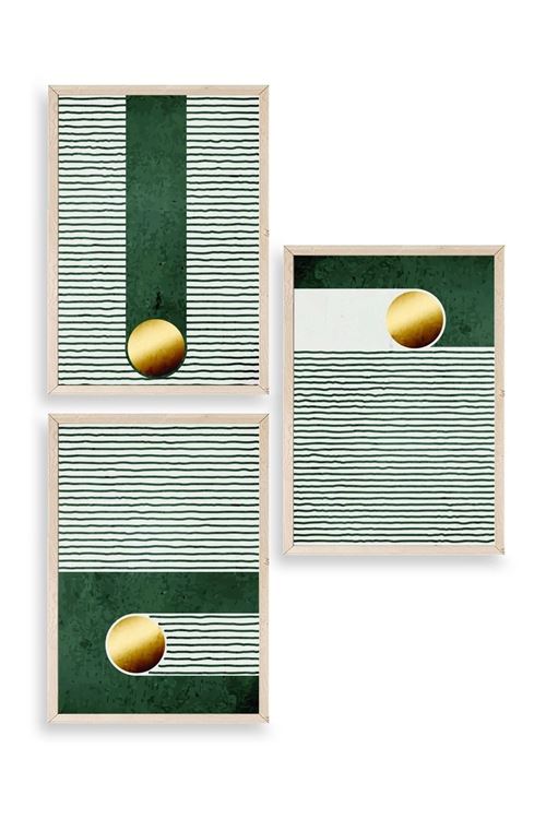 Yuvarlak Top Desenli Üçlü Ahşap Çerçeveli Tablo 17 x 23